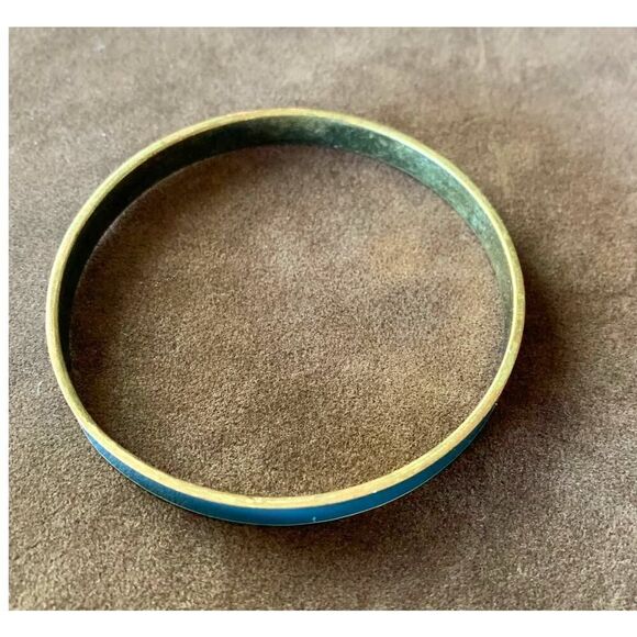 Vintage Teal Enamel on Metal bangle, in Gold tone, Unmarked - Picture 2 of 2